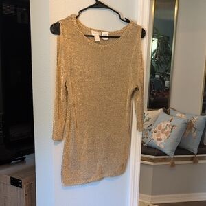 Chico's Gold Shimmer Cold Shoulder Top